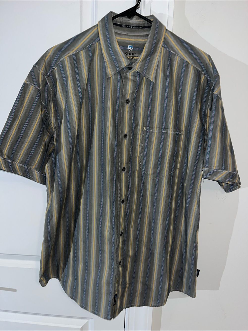 KUHL Poly/Cotton Metal button short sleeve work shirt Style hiking Trail XL